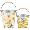 Set of 2 Decorative Metal Buckets - Yellow Daisy Flower Design - Garden Collection from Primitives by Kathy