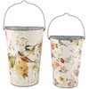 Set of 2 Decorative Hanging Metal Wall Decor Buckets - Chickadees & Spring Flowers from Primitives by Kathy