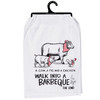 Cotton Kitchen Dish Towel - A Cow Chicken Pig Walk Into A Barbecue - The End 28x28 from Primitives by Kathy