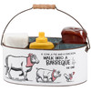 Galvanized Metal Barbeque Caddy With Handle - Cow Pig Chicken Walk Into A Barbecue from Primitives by Kathy