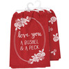 Red & White Cotton Kitchen Dish Towel - Love You Bushel & A Peck 28x28 - Rose Print Design from Primitives by Kathy