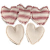Set of 6 Love Fabric Heart Mini Pillows - Cream & Red Stripe Design - 4.5 In x 4 In from Primitives by Kathy