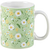 Stoneware Coffee Mug - Green Daisy Flower Print Design 20 Oz - Garden Collection from Primitives by Kathy