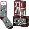 Decorative Box Sign & Pair of Socks Gift Set (Cats & Wine Make Everythig Fine) from Primitives by Kathy