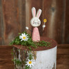 Decorative Wooden Bunny Rabbit Figurine In Pink Dress Holding Daisy 3x6 from Primitives by Kathy