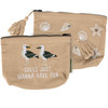 Cotton Linen Zipper Pouch Handbag - Gulls Just Wanna Have Fun - Seagulls & Seashells Design from Primitives by Kathy