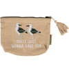 Cotton Linen Zipper Pouch Handbag - Gulls Just Wanna Have Fun - Seagulls & Seashells Design from Primitives by Kathy