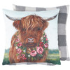 Decorative Cotton Throw Pillow - Farmhouse Highland Cow Wearing Spring Flower Wreath 16x16 from Primitives by Kathy
