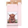 Pink Cotton Kitchen Dish Towel - Farmhouse Highland Cow Wearing Spring Flower Wreath 20x28 from Primitives by Kathy