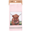 Pink Cotton Kitchen Dish Towel - Farmhouse Highland Cow Wearing Spring Flower Wreath 20x28 from Primitives by Kathy
