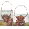 Set of 2 Hanging Wooden Ornaments - Farmland Highland Cow & Spring Flower Wreath from Primitives by Kathy