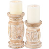 Set of 2 Decorative Sand Color Whitewashed Wooden Candle Holders - Beach Collection from Primitives by Kathy