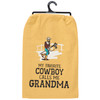 Cotton Kitchen Dish Towel - My Favorite Cowboy Calls Me Grandma 28x28 - Yellow from Primitives by Kathy