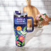 Large Stainless Steel Drink Travel Mug Thermos With Straw - Make A Positive Difference - Vibrant Floral Design from Primitives by Kathy