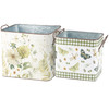 Set of 2 Decorative Galvanized Metal Bins - Green Florals & Butterflies from Primitives by Kathy