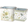 Set of 2 Decorative Galvanized Metal Bins - Green Florals & Butterflies from Primitives by Kathy