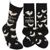 Black & White Cotton Novelty Socks - Fluent In Fowl - Chicken & Rooster Print - Farmhouse Collection from Primitives by Kathy