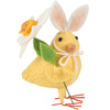 Felt Yellow Spring Chick Wearing Bunny Ears Holding Flower - 5.25 Inch from Primitives by Kathy