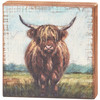 Decorative Wooden Block Sign Decor - Farmhouse Highland Cow In Field 6x6 from Primitives by Kathy