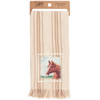 Cream Striped Cotton Kitchen Dish Towel With Fringe - Farmhouse Horse 20x28 from Primitives by Kathy