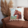 Decorative Cream Cotton Throw Pillow With Frayed Trim - Farmhouse Horse 18x18 from Primitives by Kathy