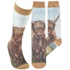 Colorfully Printed Cotton Novelty Socks - Farmhouse Highland Cows from Primitives by Kathy