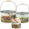 Set of 3 Galvanized Metal Buckets With Handles - Farmhouse Animals Friends from Primitives by Kathy