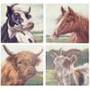 Set of 4 Stoneware Drink Coasters - Farm Animals (Dairy Cow - Horse - Highland Cow - Goat) from Primitives by Kathy