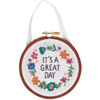 Decorative Round Hoop Wall Decor Sign - It's A Great Day - Colorful Floral Design 5 In Diameter from Primitives by Kathy