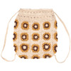 Cotton Drawstring Bag Tote - Crochet Sunflower Design With Tassels from Primitives by Kathy