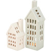 Set of 2 Decorative Ceramic Tealight Candle Holders - Village Houses from Primitives by Kathy