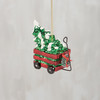 Hanging Glass Ornament - Red Wagon Carrying Christmas Tree 3.5 Inch Ornament from Primitives by Kathy
