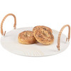 Stoneware Snack Serving Tray - Cream Glaze Finish With Bamboo Handles - 13 Inch Diameter from Primitives by Kathy