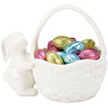 Decorative White Stoneware Figurine - Bunny Rabbit & Basket 5.5 Inch from Primitives by Kathy