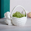 Decorative White Stoneware Figurine - Bunny Rabbit & Basket 5.5 Inch from Primitives by Kathy