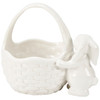 Decorative White Stoneware Figurine - Bunny Rabbit & Basket 5.5 Inch from Primitives by Kathy