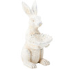 Large White Wash Stoneware Bunny Rabbit Figurine Holding Bird Feeder 19.25 Inch from Primitives by Kathy