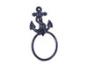 Handcrafted Rustic Dark Blue Cast Iron Anchor Towel Holder 8.5" from Hampton Creations