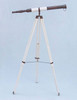 Handcrafted Admirals Floor Standing Antique Copper with White Leather Telescope 60" from Hampton Creations Handcrafted Admirals Floor Standing Antique Copper with White Leather Telescope 60" from Hampton Creations