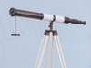 Handcrafted Admirals Floor Standing Antique Copper with White Leather Telescope 60" from Hampton Creations Handcrafted Admirals Floor Standing Antique Copper with White Leather Telescope 60" from Hampton Creations
