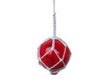 Handcrafted Red Japanese Glass Ball Fishing Float With White Netting Decoration 4" from Hampton Creations