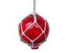 Handcrafted Red Japanese Glass Ball Fishing Float With White Netting Decoration 4" from Hampton Creations