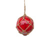 Handcrafted Red Japanese Glass Ball Fishing Float With Brown Netting Decoration 4" from Hampton Creations Handcrafted Red Japanese Glass Ball Fishing Float With Brown Netting Decoration 4" from Hampton Creations