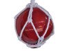 Handcrafted Red Japanese Glass Ball Fishing Float With White Netting Decoration 6" from Hampton Creations