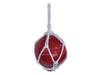Handcrafted Red Japanese Glass Ball Fishing Float With White Netting Decoration 6" from Hampton Creations