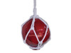 Handcrafted Red Japanese Glass Ball Fishing Float With White Netting Decoration 6" from Hampton Creations