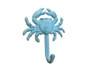 Handcrafted Rustic Blue Whitewashed Cast Iron Wall Mounted Crab Hook 5" from Hampton Creations