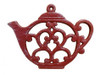 Handcrafted Rustic Red Whitewashed Cast Iron Round Teapot Trivet 8" from Hampton Creations Handcrafted Rustic Red Whitewashed Cast Iron Round Teapot Trivet 8" from Hampton Creations