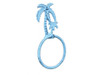 Handcrafted Dark Blue Whitewashed Cast Iron Palm Tree Towel Holder 9" from Hampton Creations