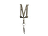 Handcrafted Rustic Gold Cast Iron Letter M Alphabet Wall Hook 6" from Hampton Creations